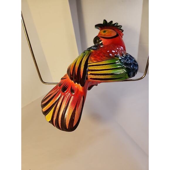 Vtg Talavera Parrot Colorful Ceramic Bird Figurine Hanging Perch Mexico - Picture 13 of 15
